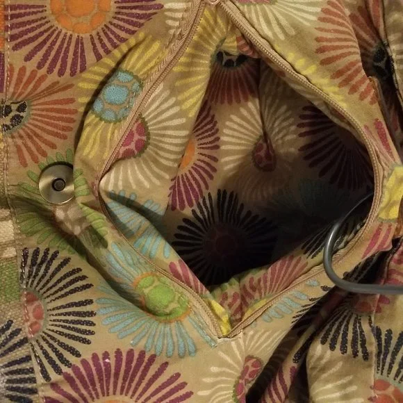 Cream Knit Canvas Floral Pattern Satchel Bag - Picture 8 of 12